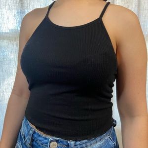 Black halter crop top